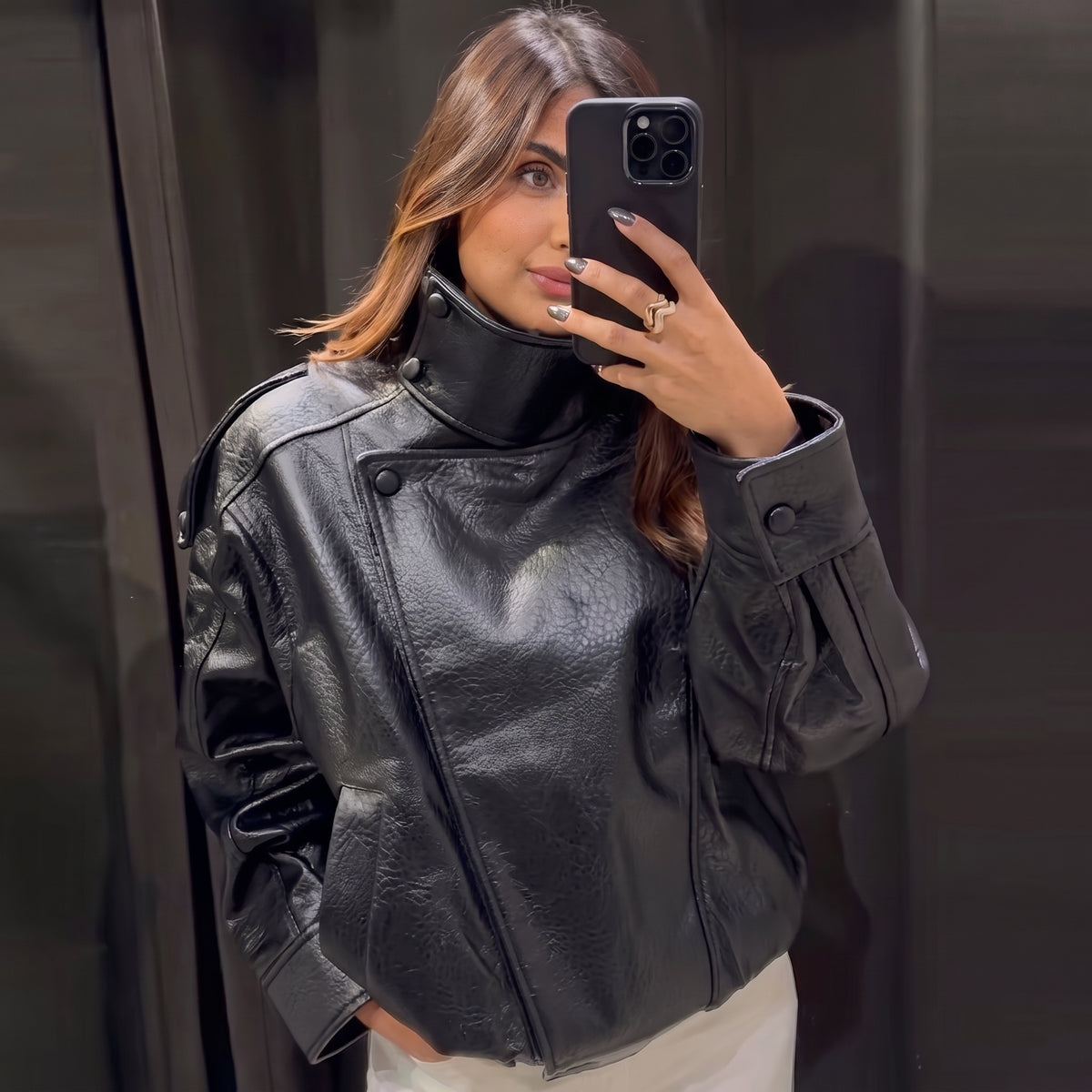 Valentina | Chaqueta Cuero Asimétrica